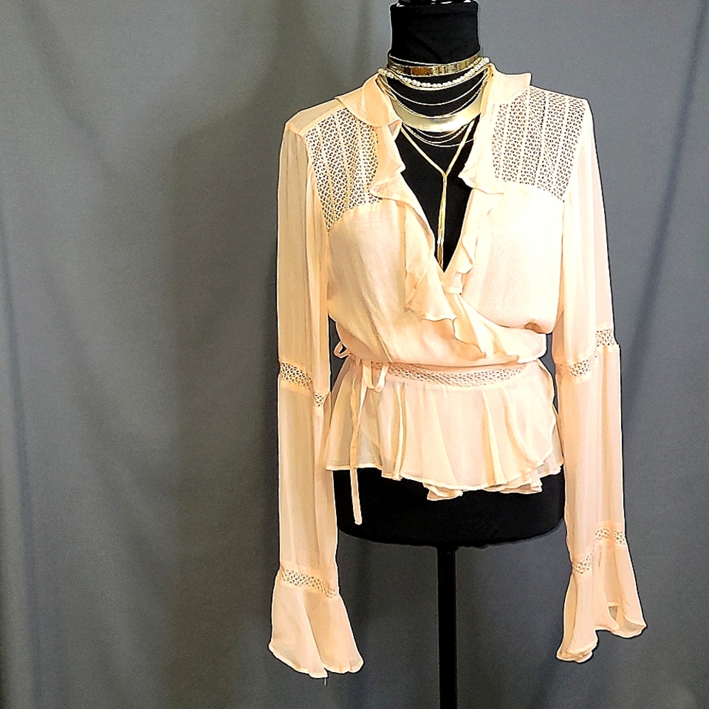 ASOS Sheer Long Sleeved Ruffled Wrap Blouse